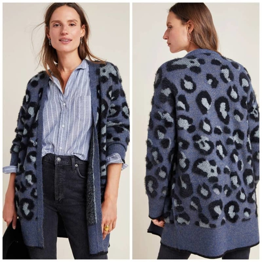 SALE Anthropologie Kira Eyelash Cardigan lepoard M NEW